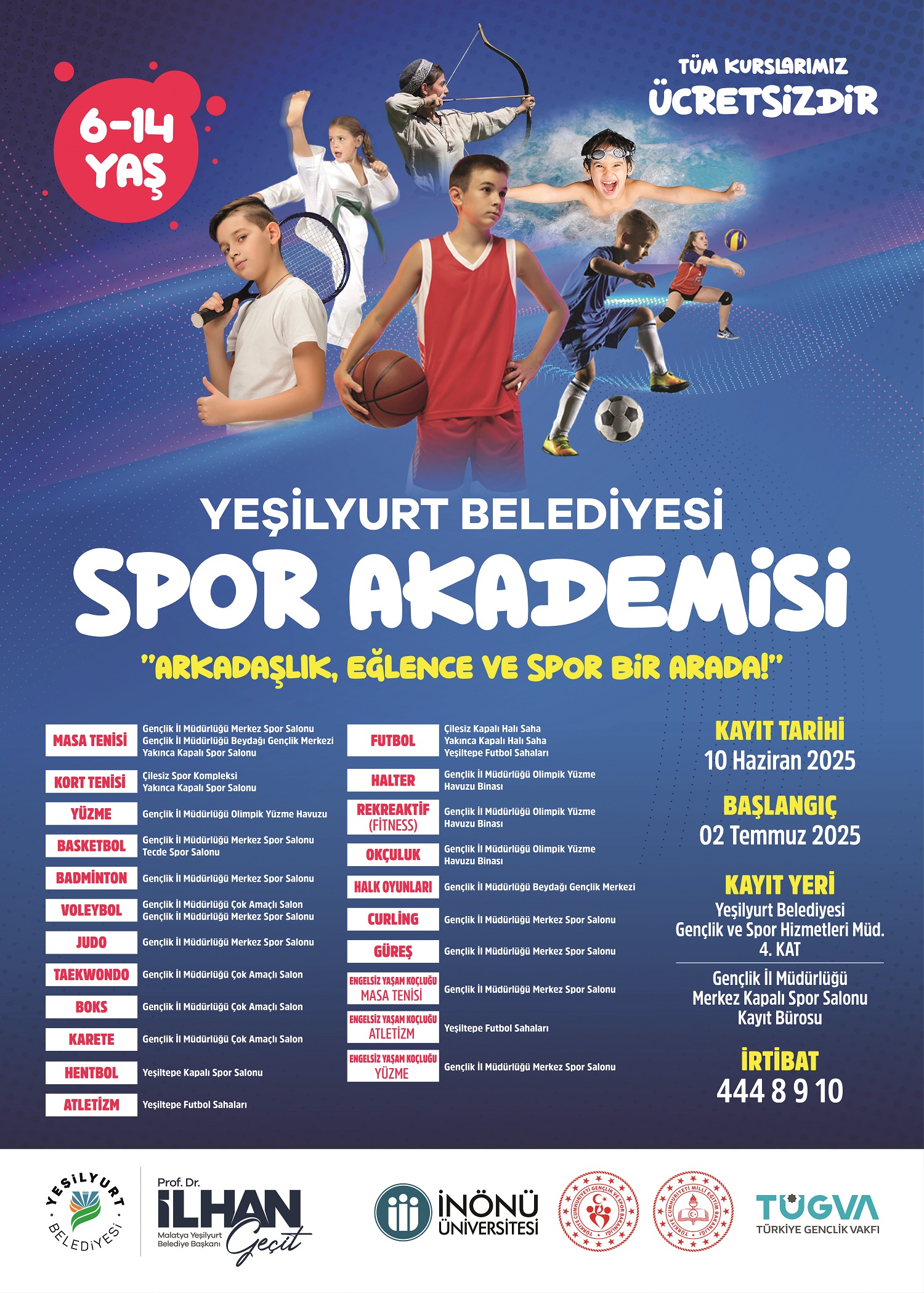 Yeşilyurt Belediyesinin ‘Ücretsiz’ Spor Akademisi Kayıtları 10 Haziran’da Başlıyor!