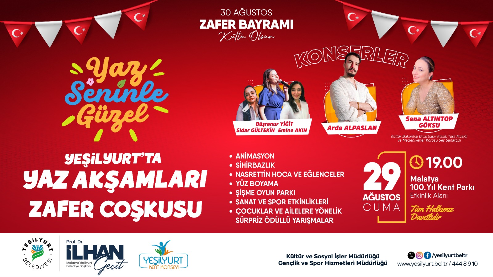 ‘Yeşilyurt’ta Yaz Akşamları’ Zafer Bayramı Özel Programıyla Taçlanıyor
