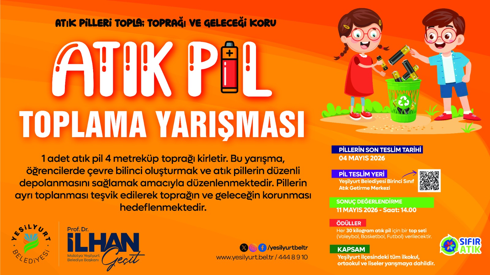 Yeşilyurt Belediyesi’nden Çevre Dostu Proje: “Okullararası Atık Pil Yarışması” Başladı