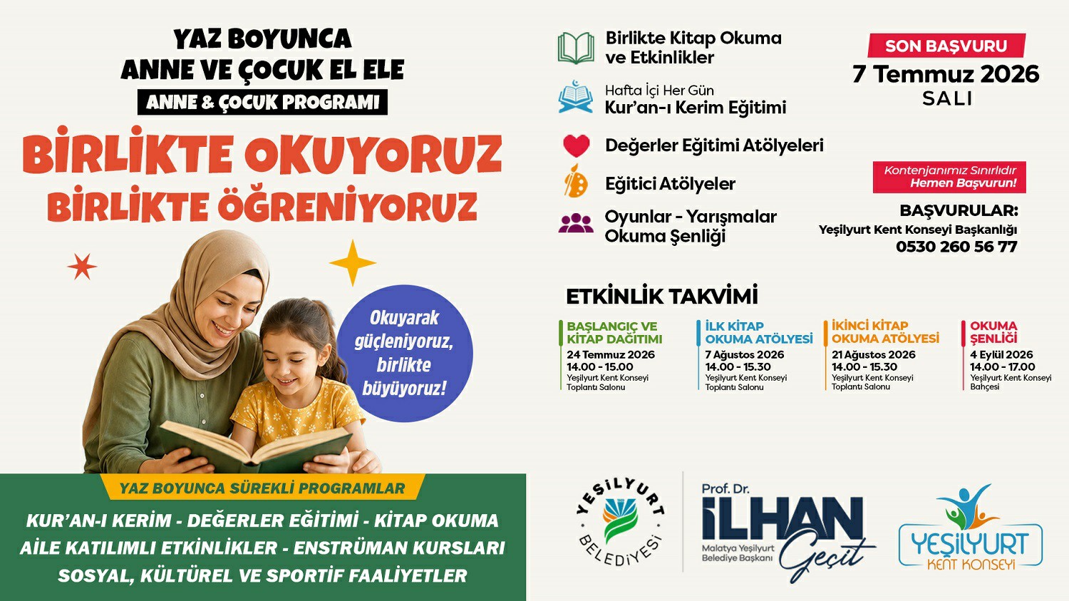 Yeşilyurt’ta “Birlikte Okuyoruz, Birlikte Eğleniyoruz” Etkinlikleri Başlıyor